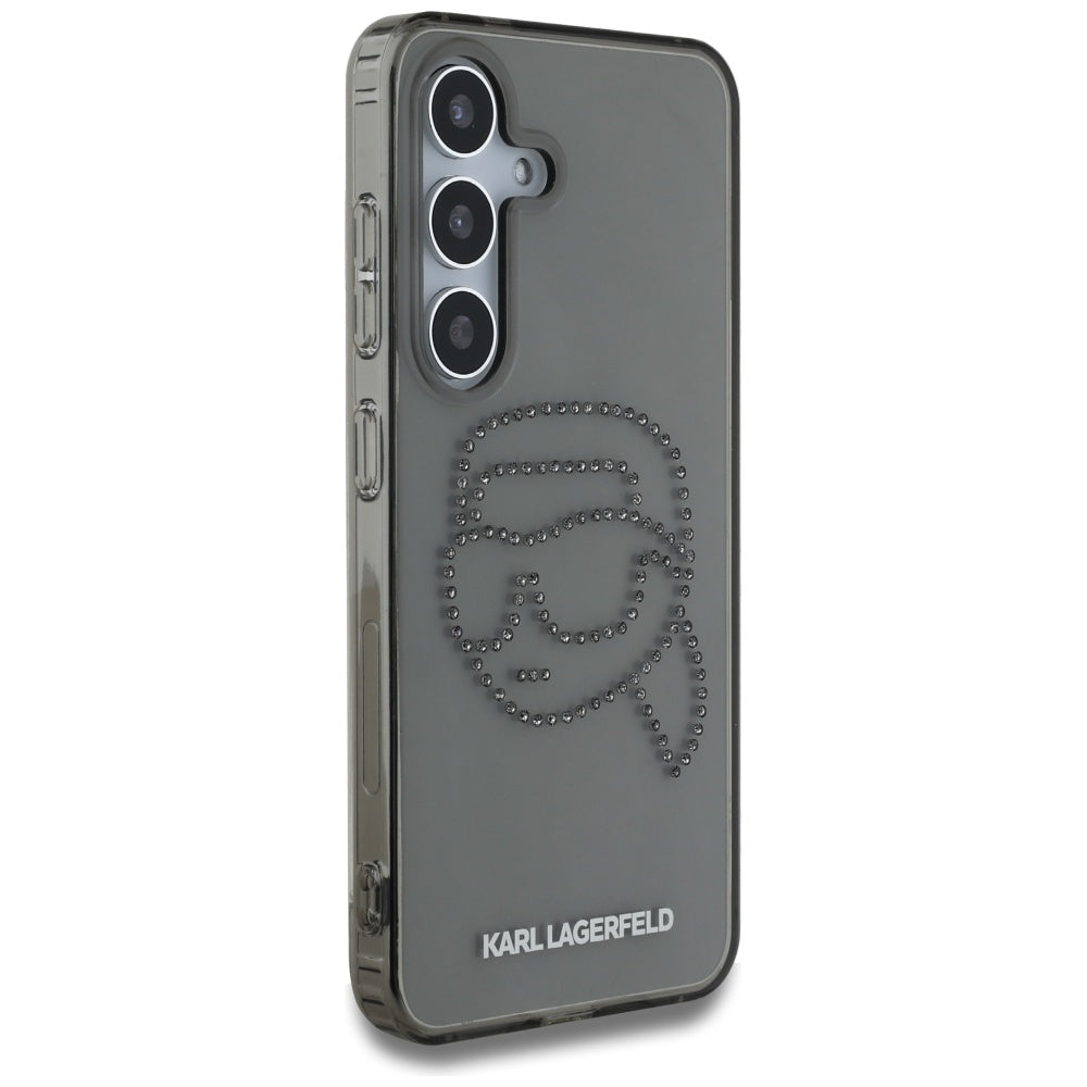Fodral för Samsung Galaxy S25 S931, Karl Lagerfeld, IML Rhinestones Karl's Head, Svart