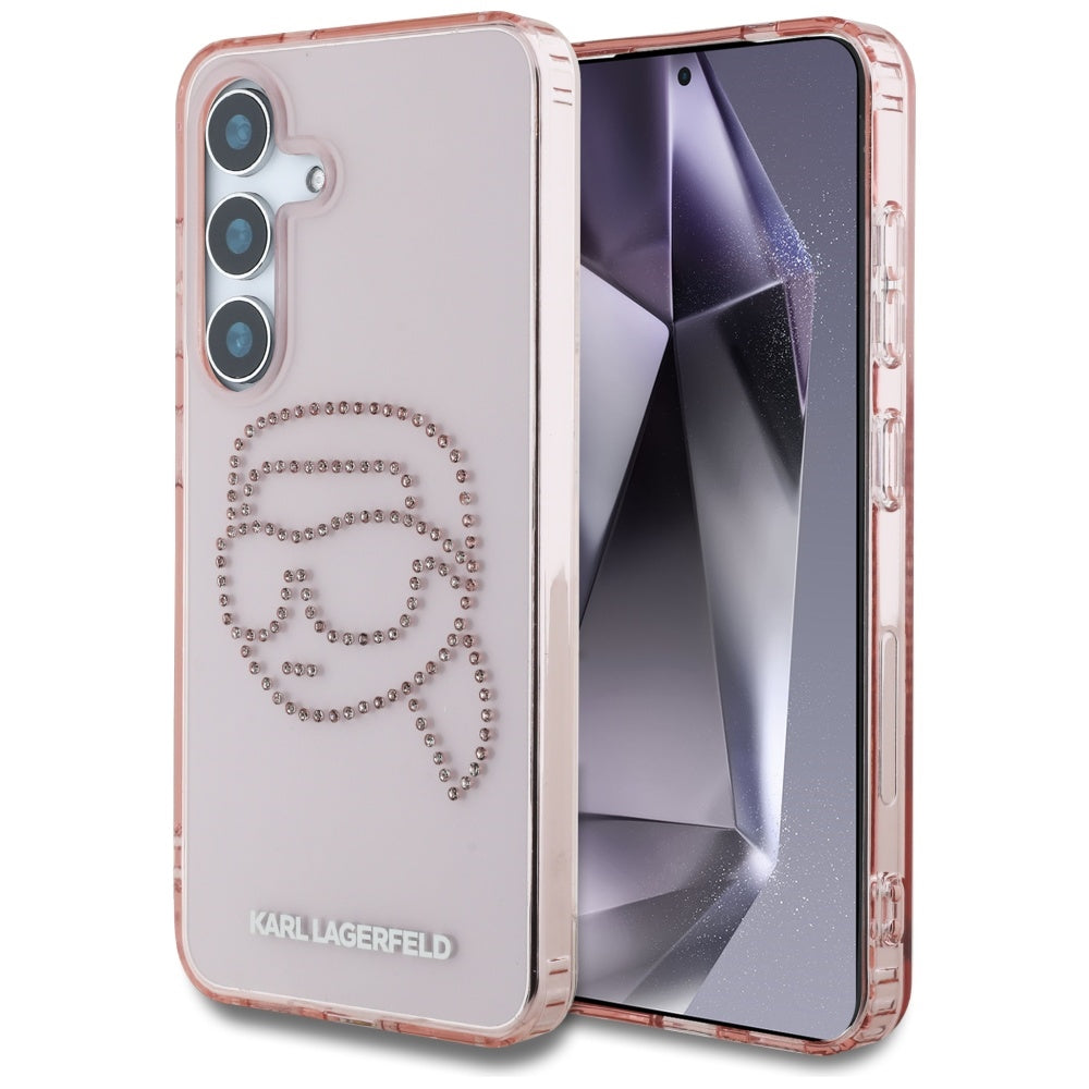 Fodral för Samsung Galaxy S25 S931, Karl Lagerfeld, IML Rhinestones Karl's Head, Rosa