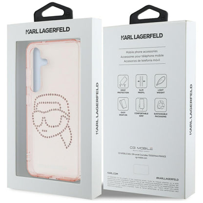 Fodral för Samsung Galaxy S25 S931, Karl Lagerfeld, IML Rhinestones Karl's Head, Rosa