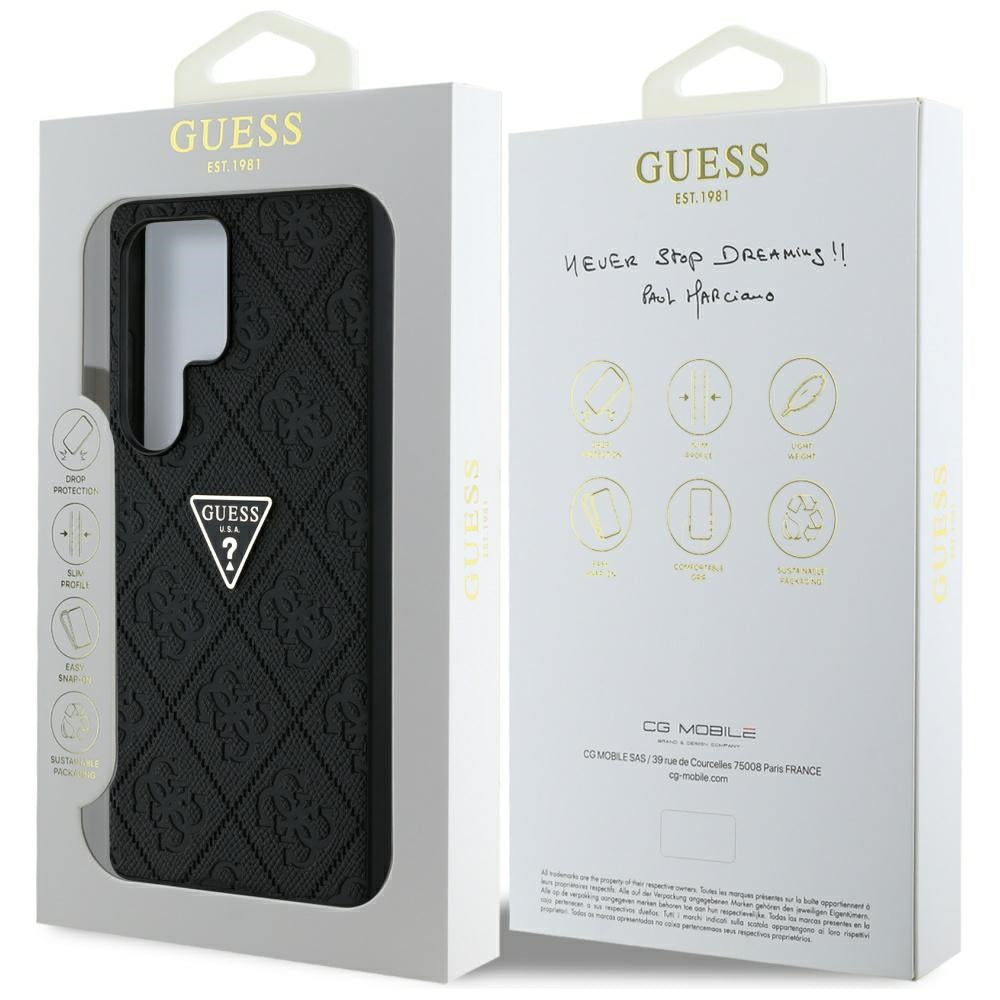 Fodral för Samsung Galaxy S25 Ultra S938, Guess, Grained Hot Stamp 4G Triangle, Svart