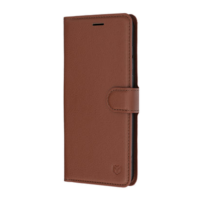 Fodral för Samsung Galaxy S26 FE / S25 FE, Techsuit, Läderfolio, Brun