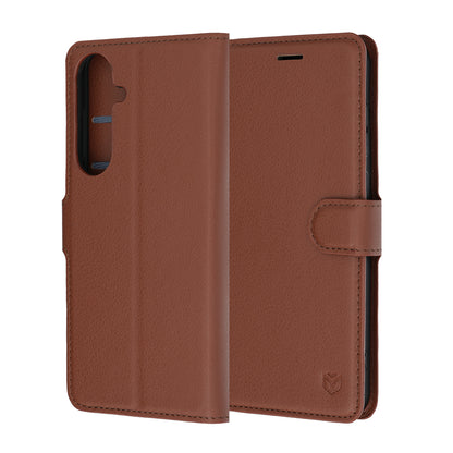 Fodral för Samsung Galaxy S26 FE / S25 FE, Techsuit, Läderfolio, Brun
