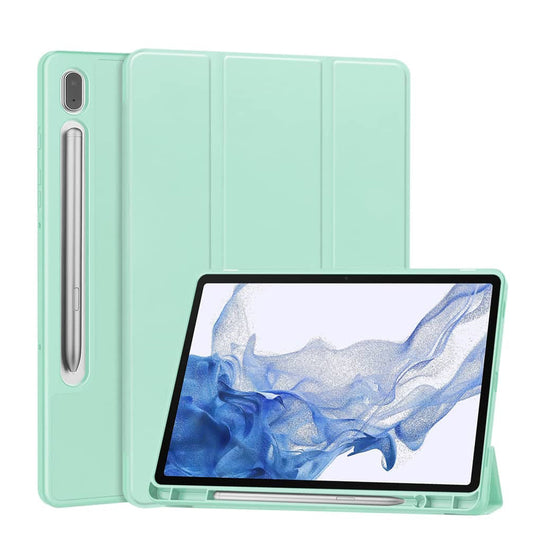Fodral för Samsung Galaxy Tab S10 FE+, Techsuit, Flex Trifold, Grön Matcha