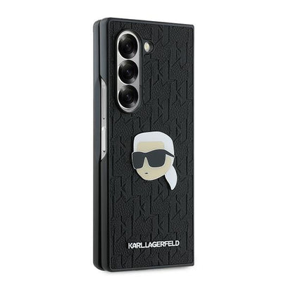 Fodral för Samsung Galaxy Z Fold6 F956, Karl Lagerfeld, Saffiano Monogram Karl's Head Metal, Svart