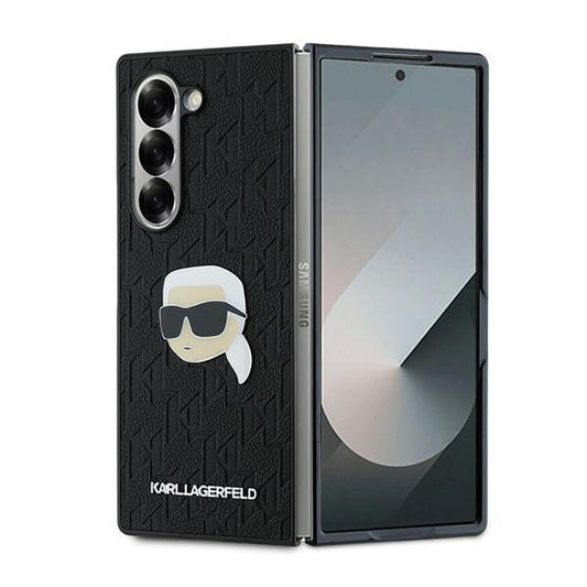 Case for Samsung Galaxy Z Fold6 F956, Karl Lagerfeld, Saffiano Monogram Karl's Head Metal, Black