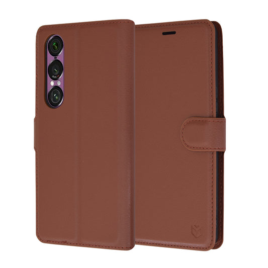 Fodral för Sony Xperia 1 VI, Techsuit, Leather Folio, Brun