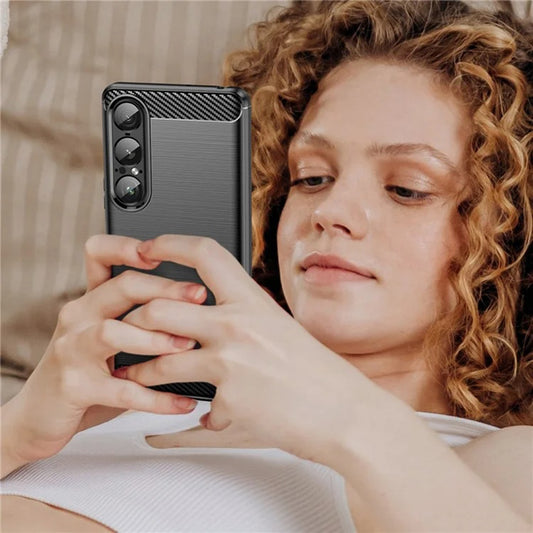 Fodral för Sony Xperia 1 VII, Techsuit, Kolfiber, Svart