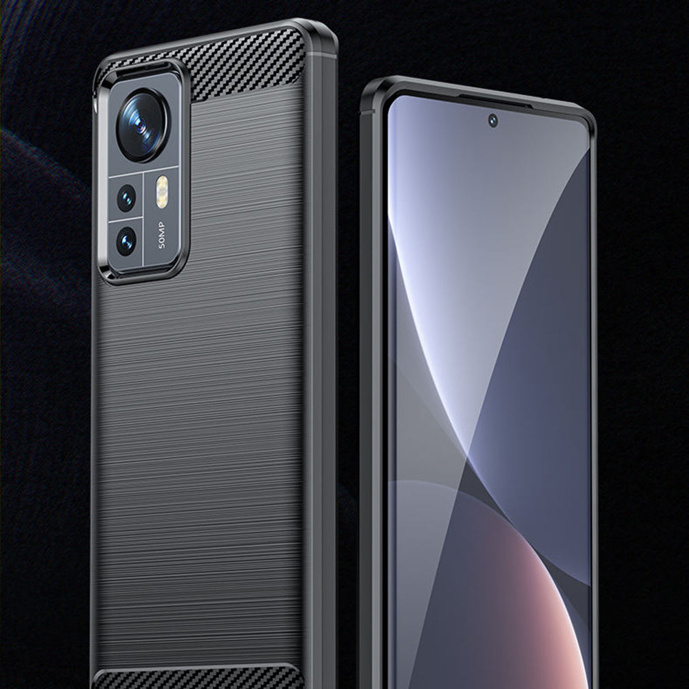Fodral för Xiaomi 12X / 12, Techsuit, Kolfiber, Svart