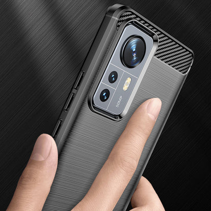Fodral för Xiaomi 12X / 12, Techsuit, Kolfiber, Svart