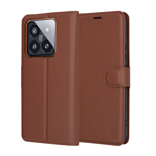 Fodral för Xiaomi 14 Pro, Techsuit, Leather Folio, Brun