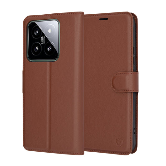Fodral för Xiaomi 14, Techsuit, Leather Folio, Brun