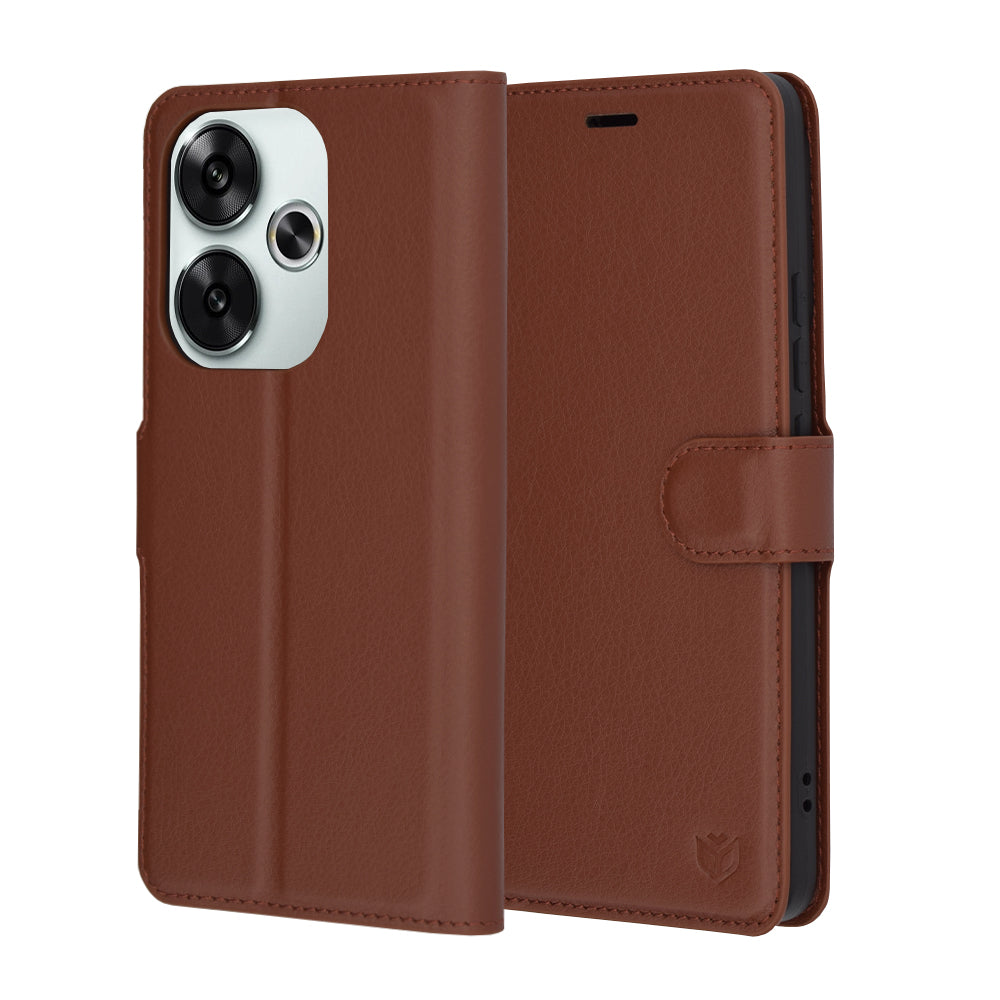 Fodral för Xiaomi Poco F6, Techsuit, Leather Folio, Brun