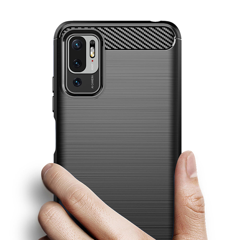 Fodral för Xiaomi Poco M3 Pro 5G / Redmi Note 10 5G, Techsuit, Kolfiber, Svart