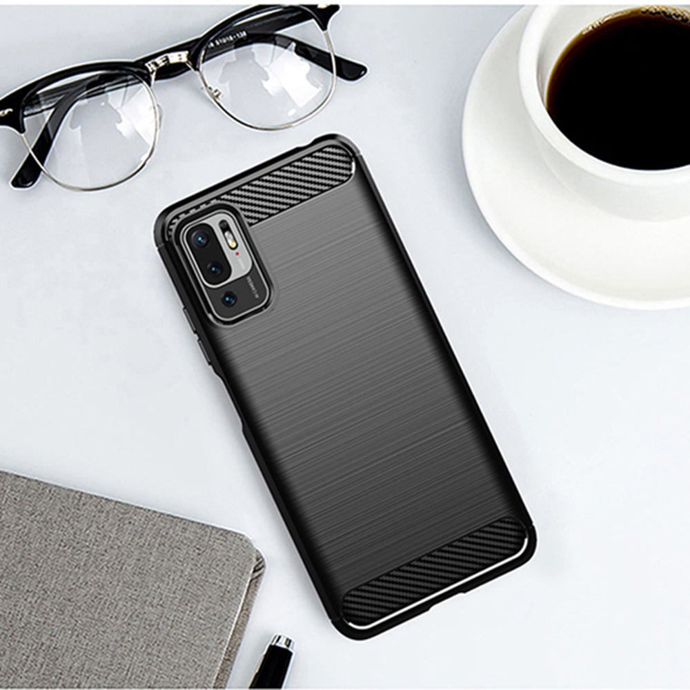 Fodral för Xiaomi Poco M3 Pro 5G / Redmi Note 10 5G, Techsuit, Kolfiber, Svart
