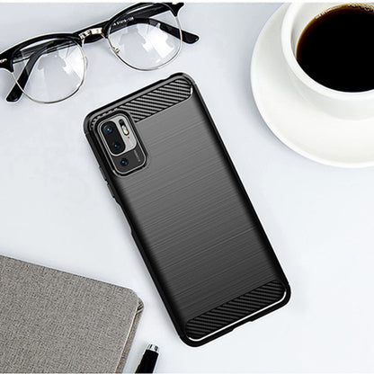 Fodral för Xiaomi Poco M3 Pro 5G / Redmi Note 10 5G, Techsuit, Kolfiber, Svart