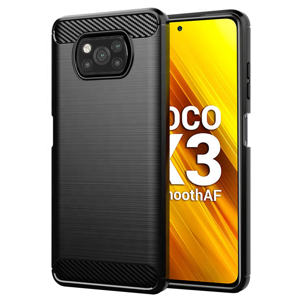 Fodral för Xiaomi Poco X3 Pro / X3 NFC / X3, Techsuit, Kolfiber, Svart