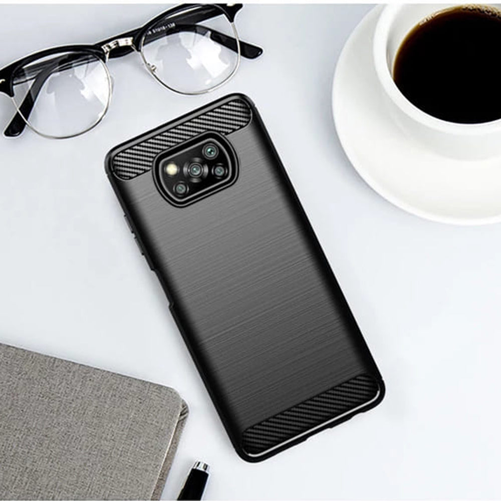 Fodral för Xiaomi Poco X3 Pro / X3 NFC / X3, Techsuit, Kolfiber, Svart