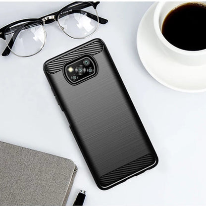 Fodral för Xiaomi Poco X3 Pro / X3 NFC / X3, Techsuit, Kolfiber, Svart