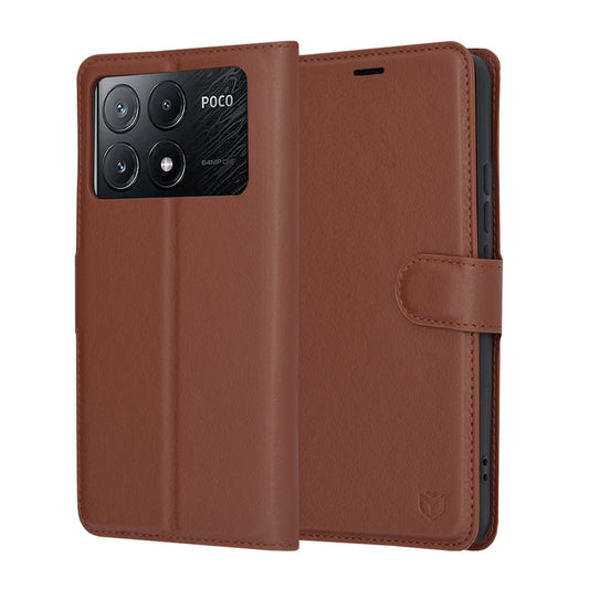 Fodral för Xiaomi Poco X6 Pro, Techsuit, Leather Folio, Brun