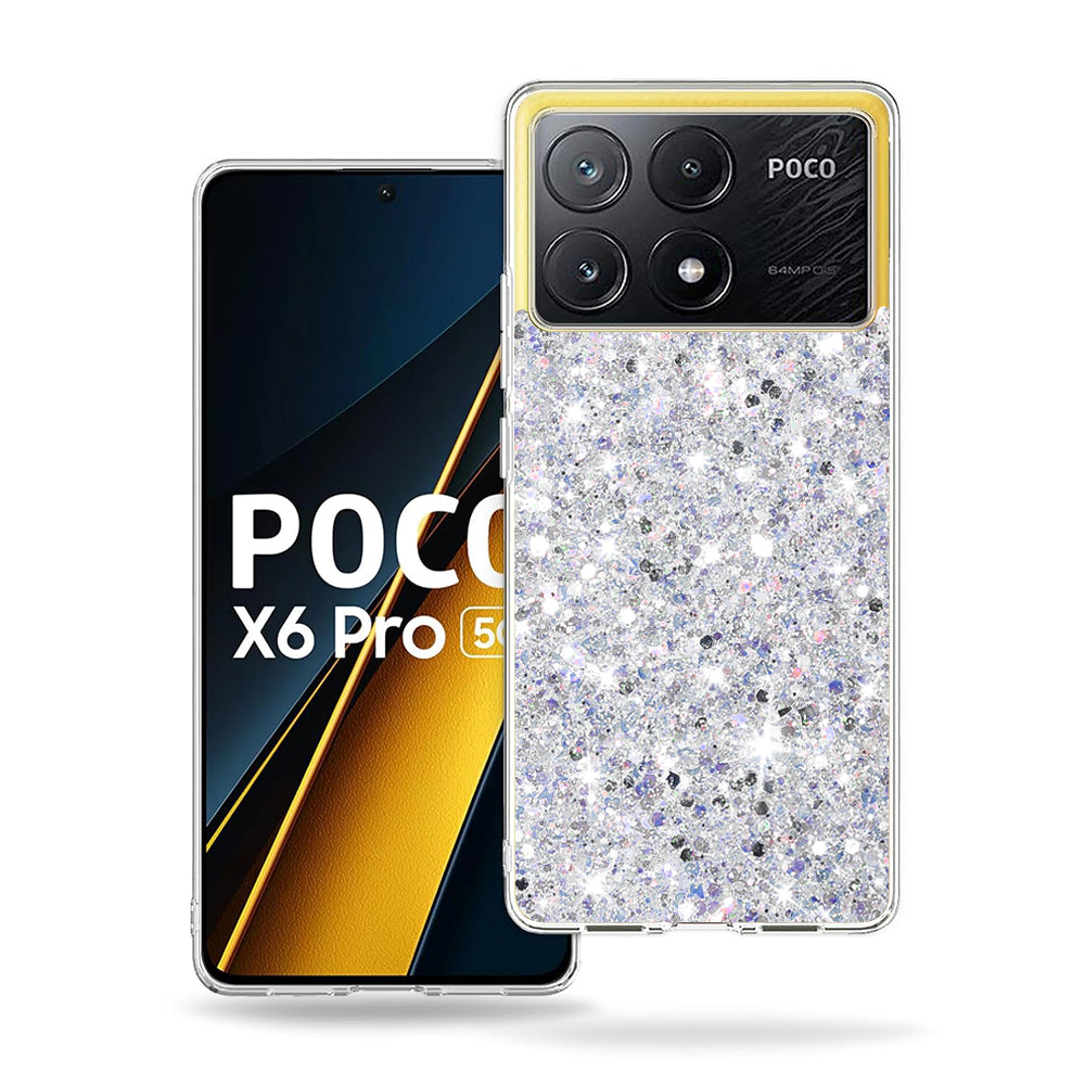 Fodral för Xiaomi Poco X6 Pro, Techsuit, Glittrande Glitter, Vit