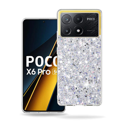 Fodral för Xiaomi Poco X6 Pro, Techsuit, Glittrande Glitter, Vit