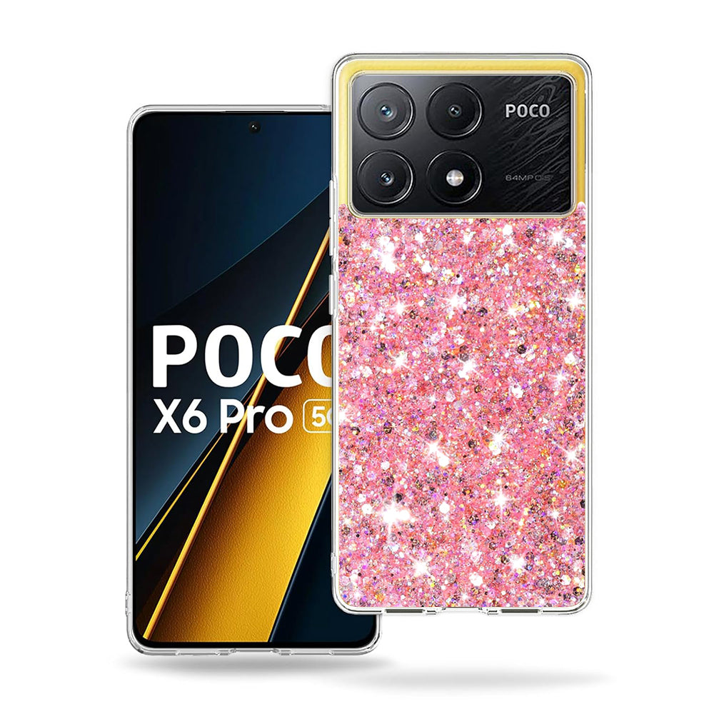 Fodral för Xiaomi Poco X6 Pro, Techsuit, Glittrande Glitter, Rosa