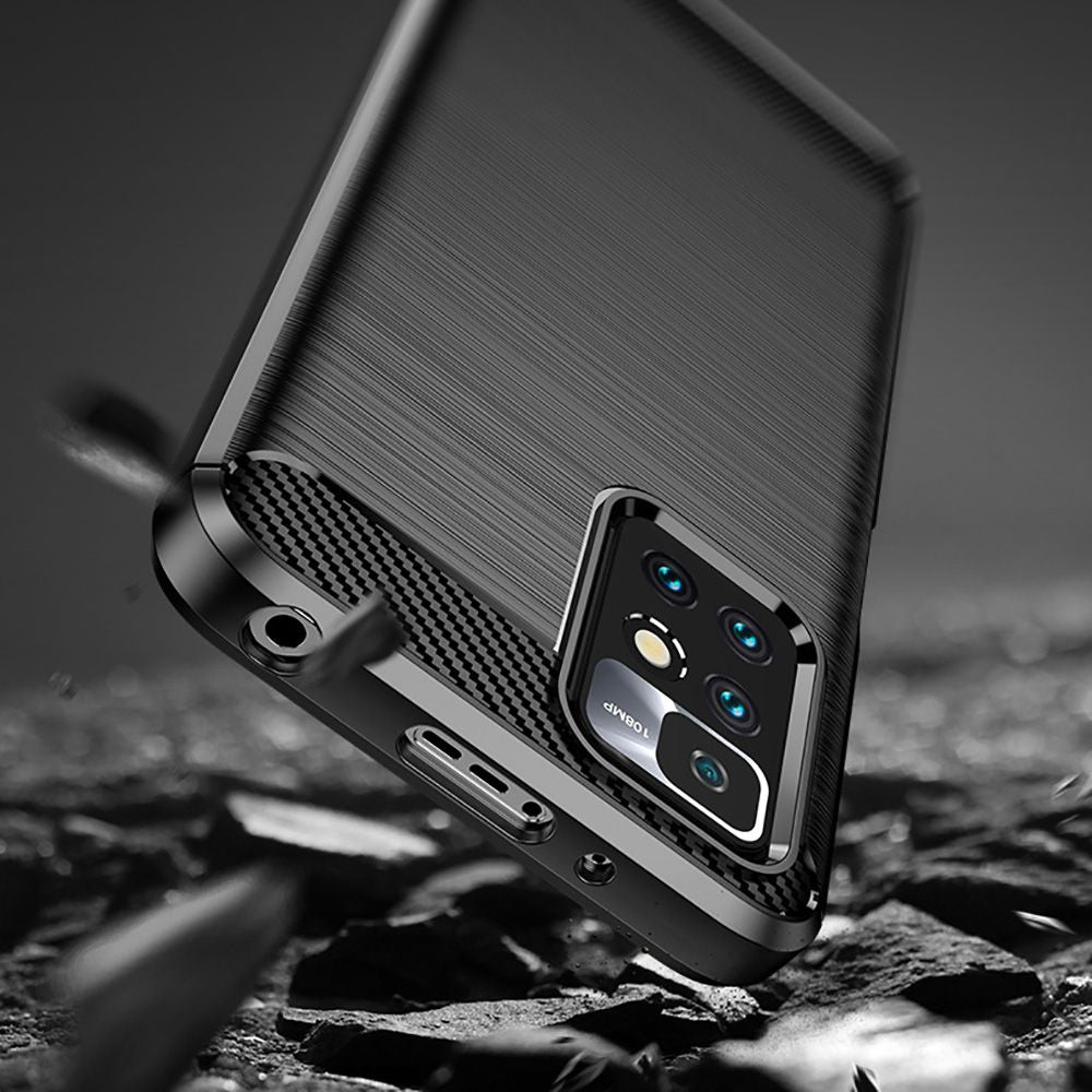 Fodral för Xiaomi Redmi 10 2022 / 10 (2021), Techsuit, Kolfiber, Svart