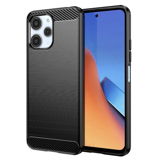 Fodral för Xiaomi Redmi 12 5G / 12, Techsuit, Kolfiber, Svart