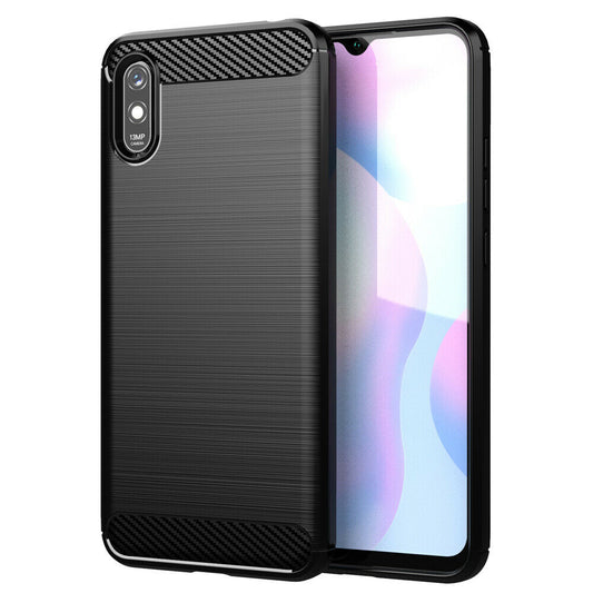 Fodral för Xiaomi Redmi 9AT / 9A, Techsuit, Kolfiber, Svart