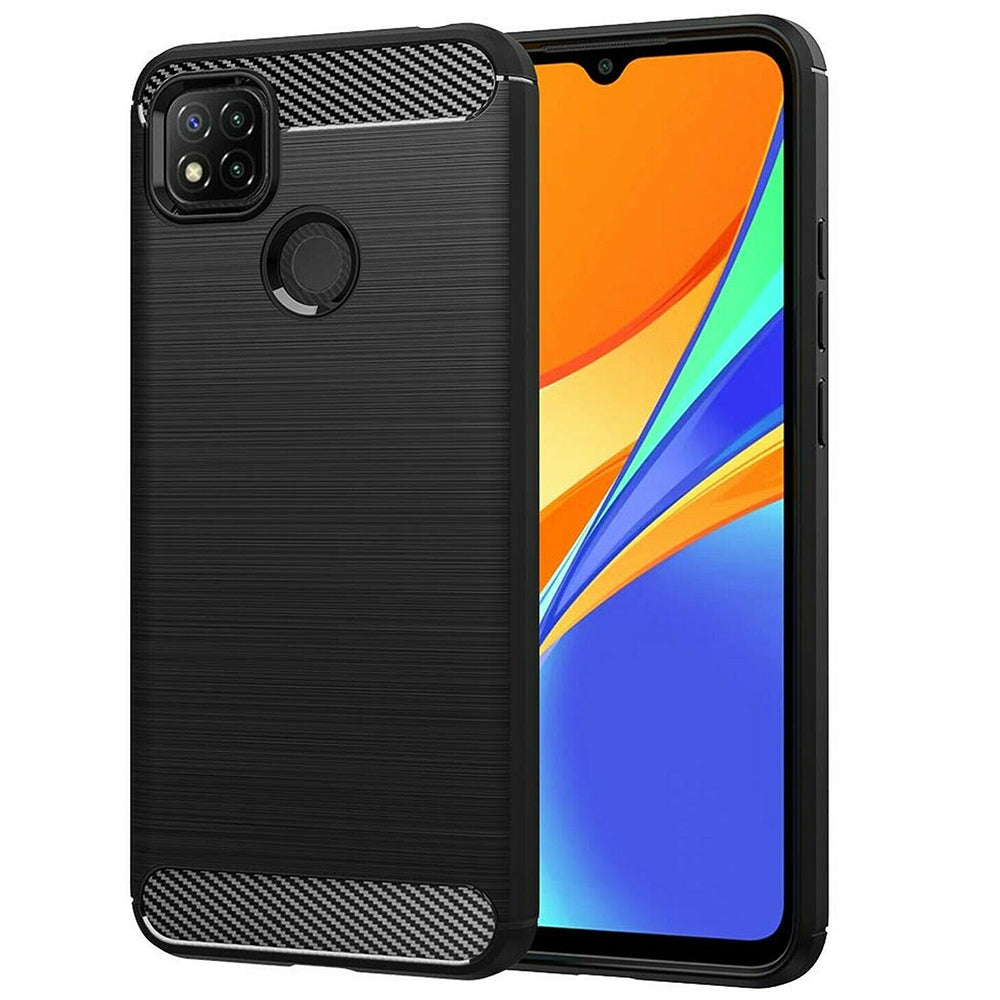 Fodral för Xiaomi Redmi 9C NFC / 9C, Techsuit, Kolfiber, Svart