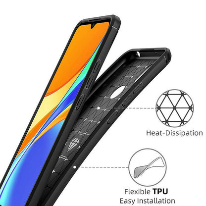Fodral för Xiaomi Redmi 9C NFC / 9C, Techsuit, Kolfiber, Svart
