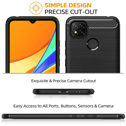 Fodral för Xiaomi Redmi 9C NFC / 9C, Techsuit, Kolfiber, Svart