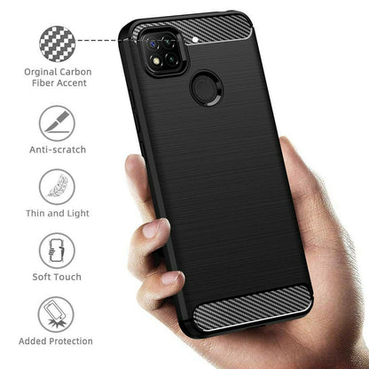 Fodral för Xiaomi Redmi 9C NFC / 9C, Techsuit, Kolfiber, Svart