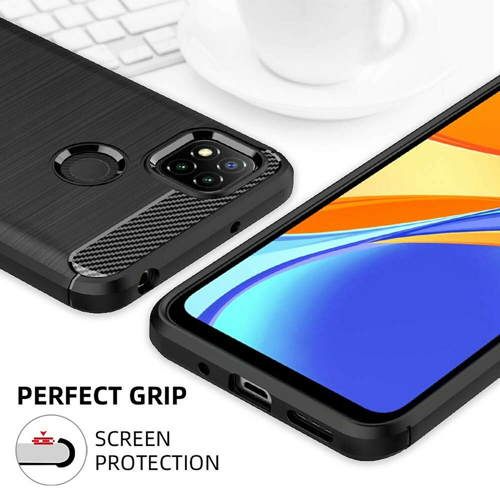 Fodral för Xiaomi Redmi 9C NFC / 9C, Techsuit, Kolfiber, Svart