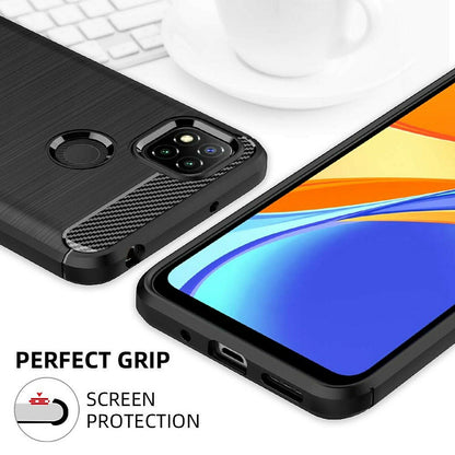 Fodral för Xiaomi Redmi 9C NFC / 9C, Techsuit, Kolfiber, Svart