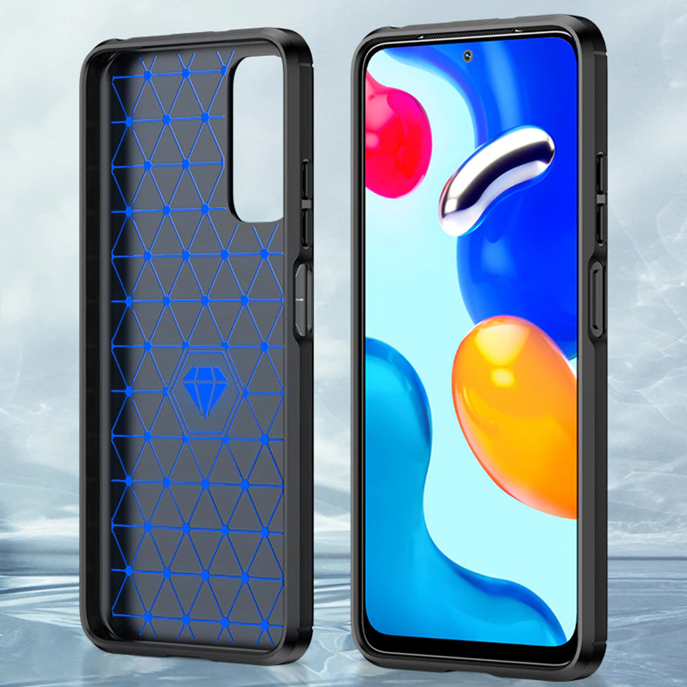 Fodral för Xiaomi Redmi Note 11S / Note 11, Techsuit, Kolfiber, Svart