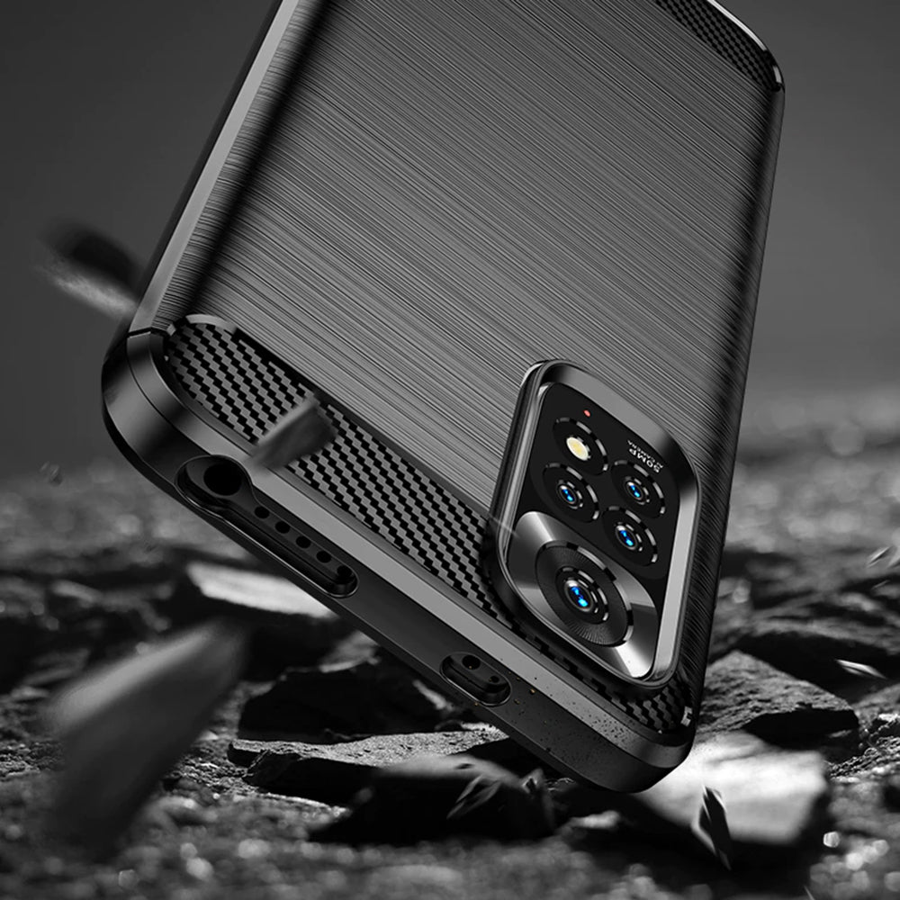 Fodral för Xiaomi Redmi Note 11S / Note 11, Techsuit, Kolfiber, Svart