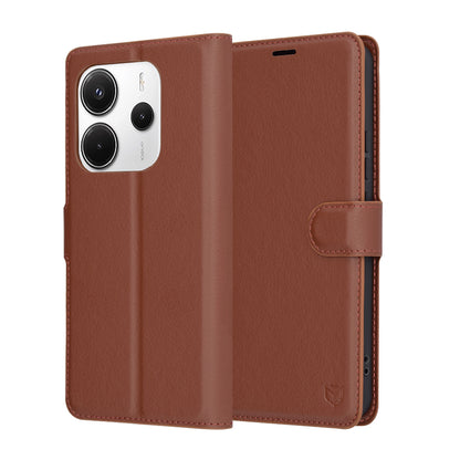 Fodral för Xiaomi Redmi Note 14 4G (Regional), Techsuit, Läderfolio, Brun