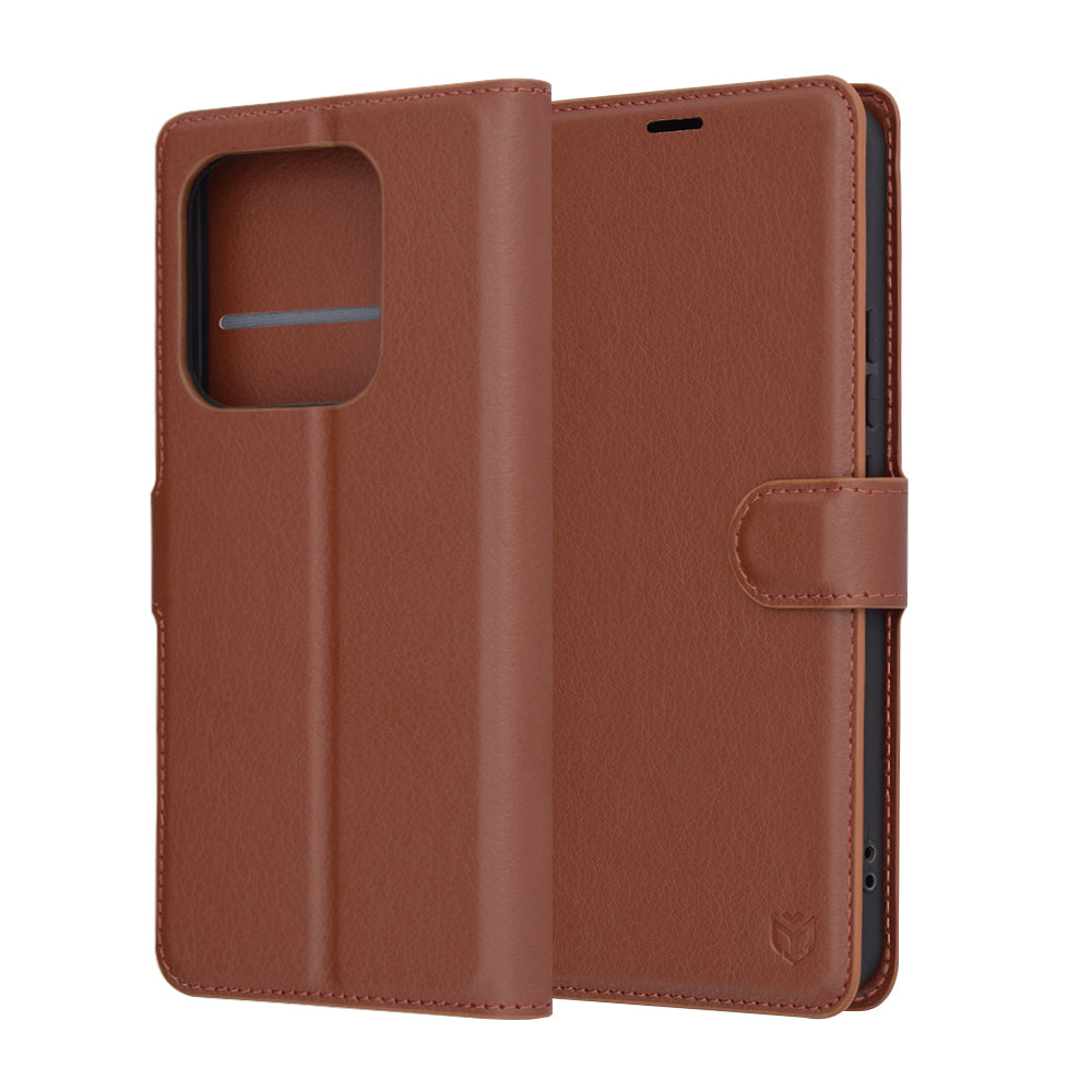 Fodral för Xiaomi Redmi Note 14 4G (Regional), Techsuit, Läderfolio, Brun
