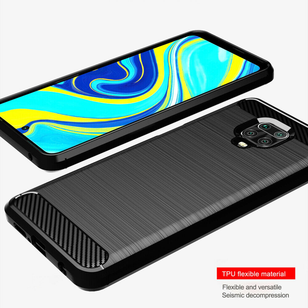 Fodral för Xiaomi Redmi Note 9S / Note 9 Pro / Note 9 Pro Max, Techsuit, Kolfiber, Svart