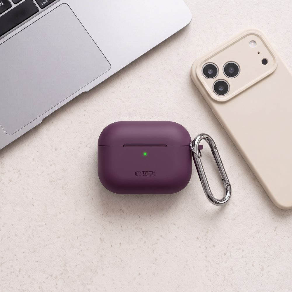 Tech-Protect Silicone Hook-fodral för Apple AirPods Pro 3, vinrött
