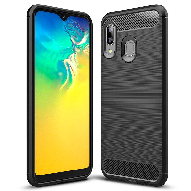 Fodral för Samsung Galaxy A20e A202, kolfiber, svart