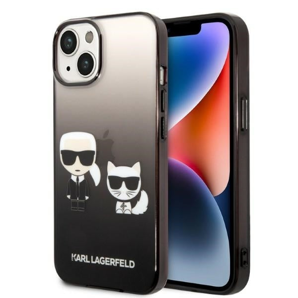 Case for Apple iPhone 14 Plus, Karl Lagerfeld, Gradient Karl & Choupette, Black