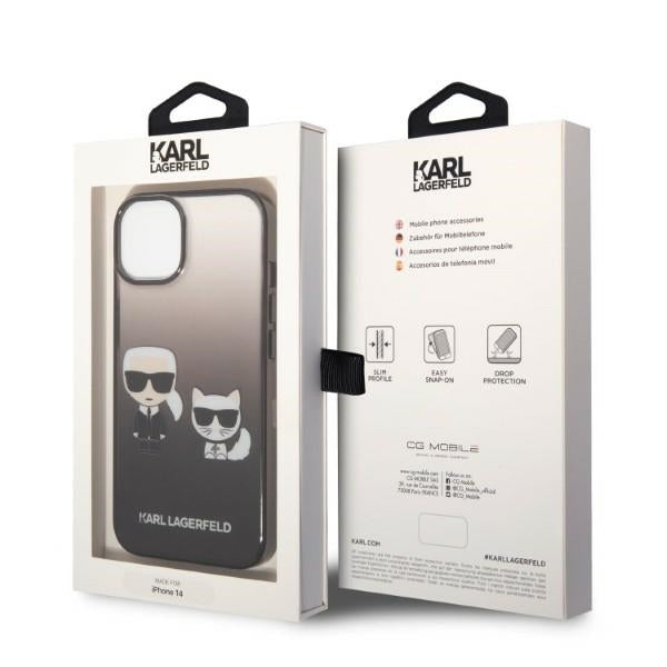 Case for Apple iPhone 14 Plus, Karl Lagerfeld, Gradient Karl & Choupette, Black