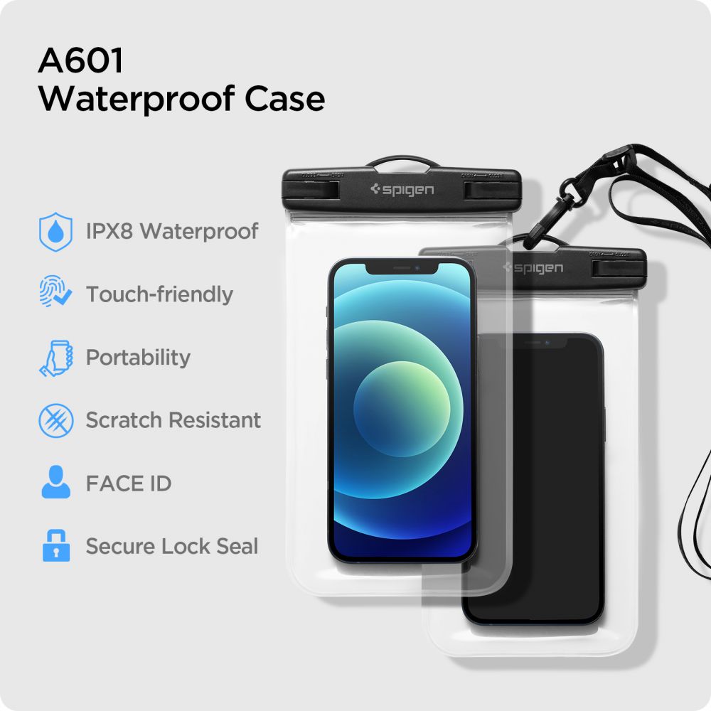 Universal Vattentätt Fodral för Telefon max. 3.5inch - 7inch, Spigen, A601, Set 2 stycken, Transparent AMP03098