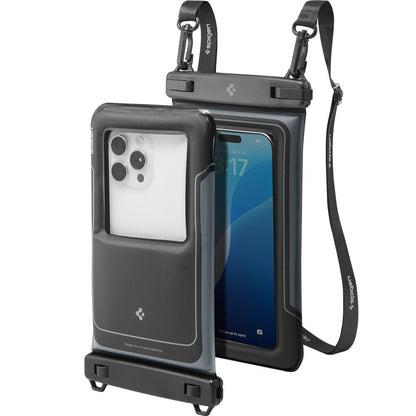 Universal Vattentät Fodral för Telefon max. 6.9 tum, Spigen, A611P, Set med 2 stycken, Matt Svart ACS09348