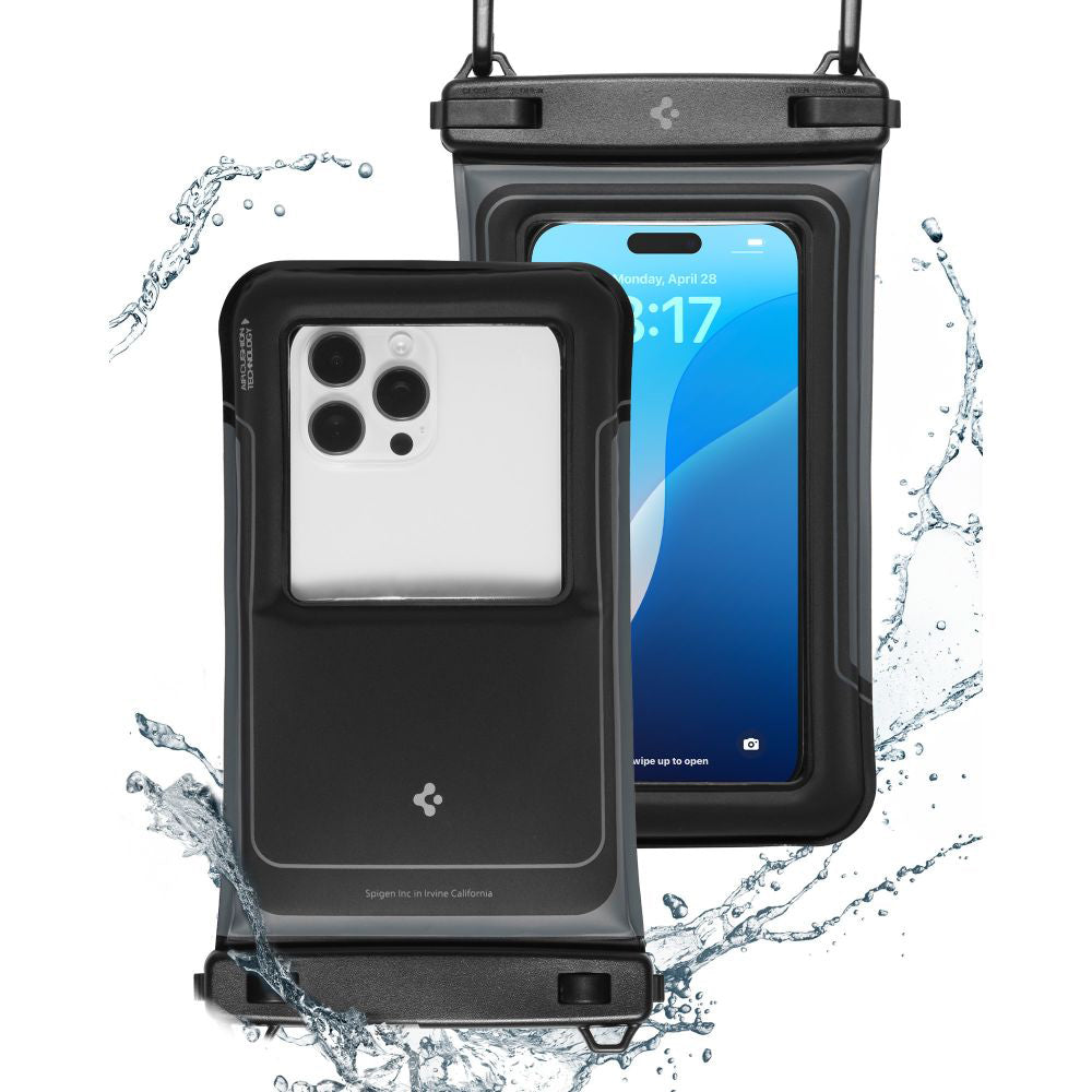 Universal Vattentät Fodral för Telefon max. 6.9 tum, Spigen, A611P, Set med 2 stycken, Matt Svart ACS09348