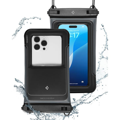 Universal Vattentät Fodral för Telefon max. 6.9 tum, Spigen, A611P, Set med 2 stycken, Matt Svart ACS09348