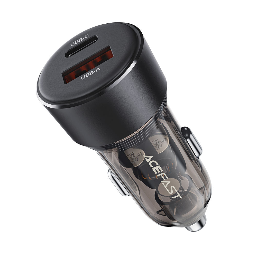 Bil laddare Acefast B12, 60W, 3A, 1 x USB-A - 1 x USB-C, Svart