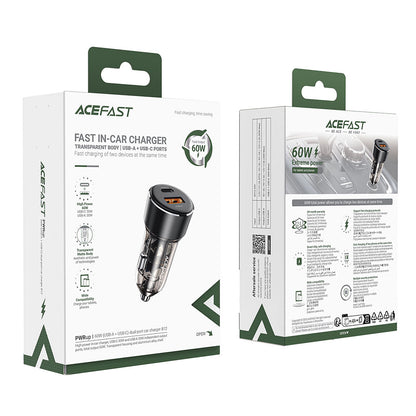 Bil laddare Acefast B12, 60W, 3A, 1 x USB-A - 1 x USB-C, Svart